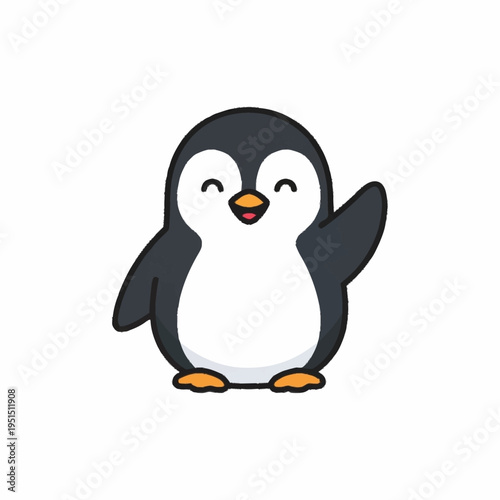 Cute Cartoon Penguin Waving Hello Illustration.