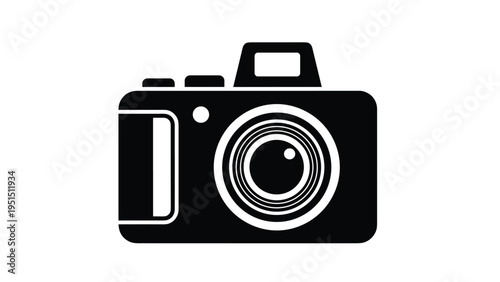 Solid black silhouette icon of a digital camera, representing photography, multimedia, and image capture technology.