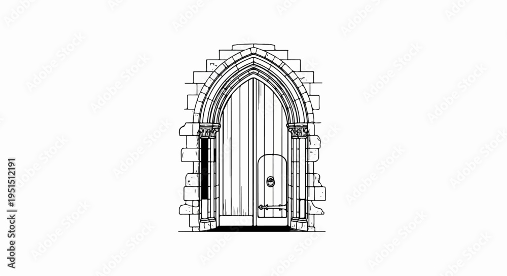 Fototapeta premium Ornate gothic doorway with stone arch and wooden doors