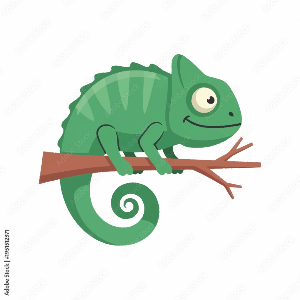 Obraz premium Cute Green Chameleon Perched on a Branch with a Playful Expression.