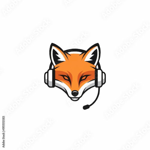 Fox head wearing headphones with microphone for gaming or streaming.