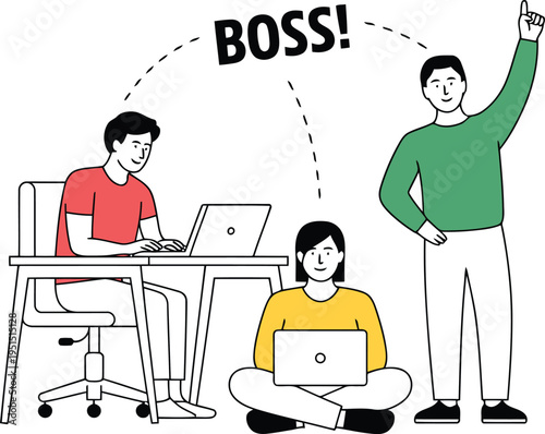 A boss shows off in front of his employees