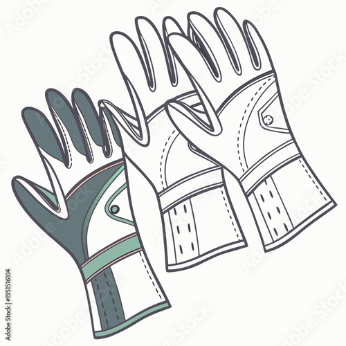 Two pairs of stylish driving and motorcycle gloves, outline and color