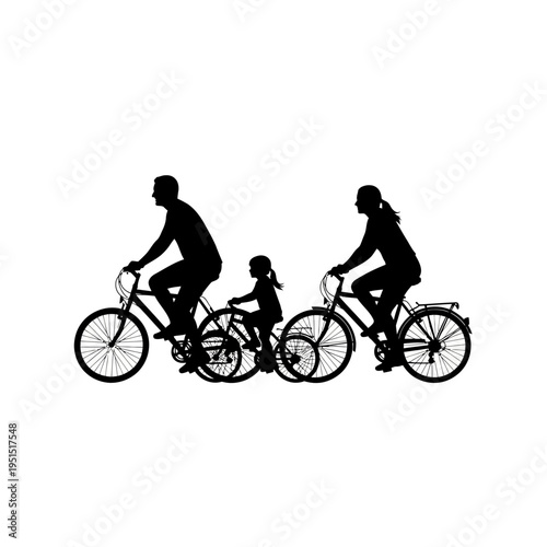 Family Riding Bicycles Together Outdoors.