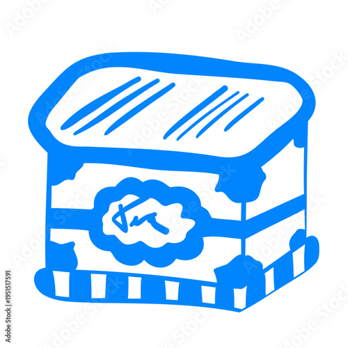 Vintage tin kitchen storage box. Container for flour, sugar, and salt. Breakfast linear doodle sketch. Mediterranean lineart style blue vector illustration.