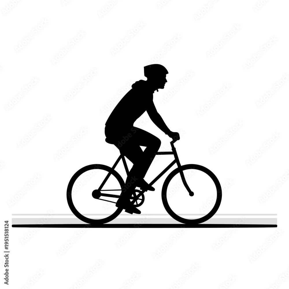 Obraz premium Man Riding Bicycle Silhouette Profile View.