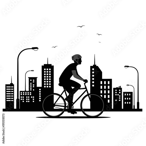 Man Riding Bicycle Wearing Helmet.