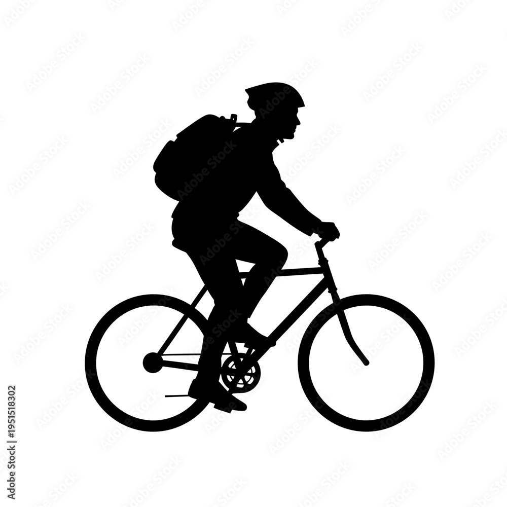 Obraz premium Man riding bicycle with backpack.