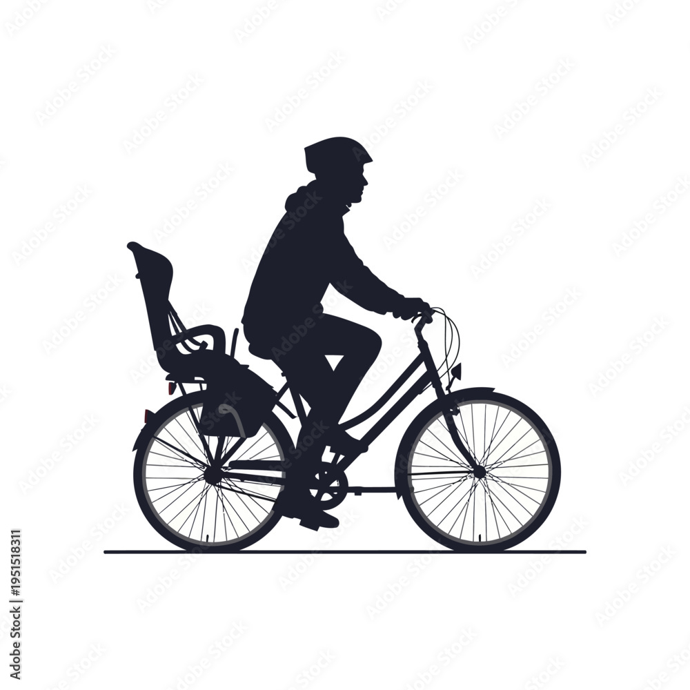 Fototapeta premium Man Riding Bicycle with Child Seat.
