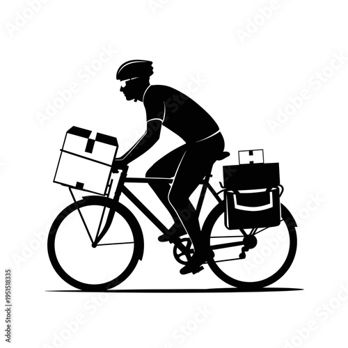 Man riding bicycle with delivery bags.