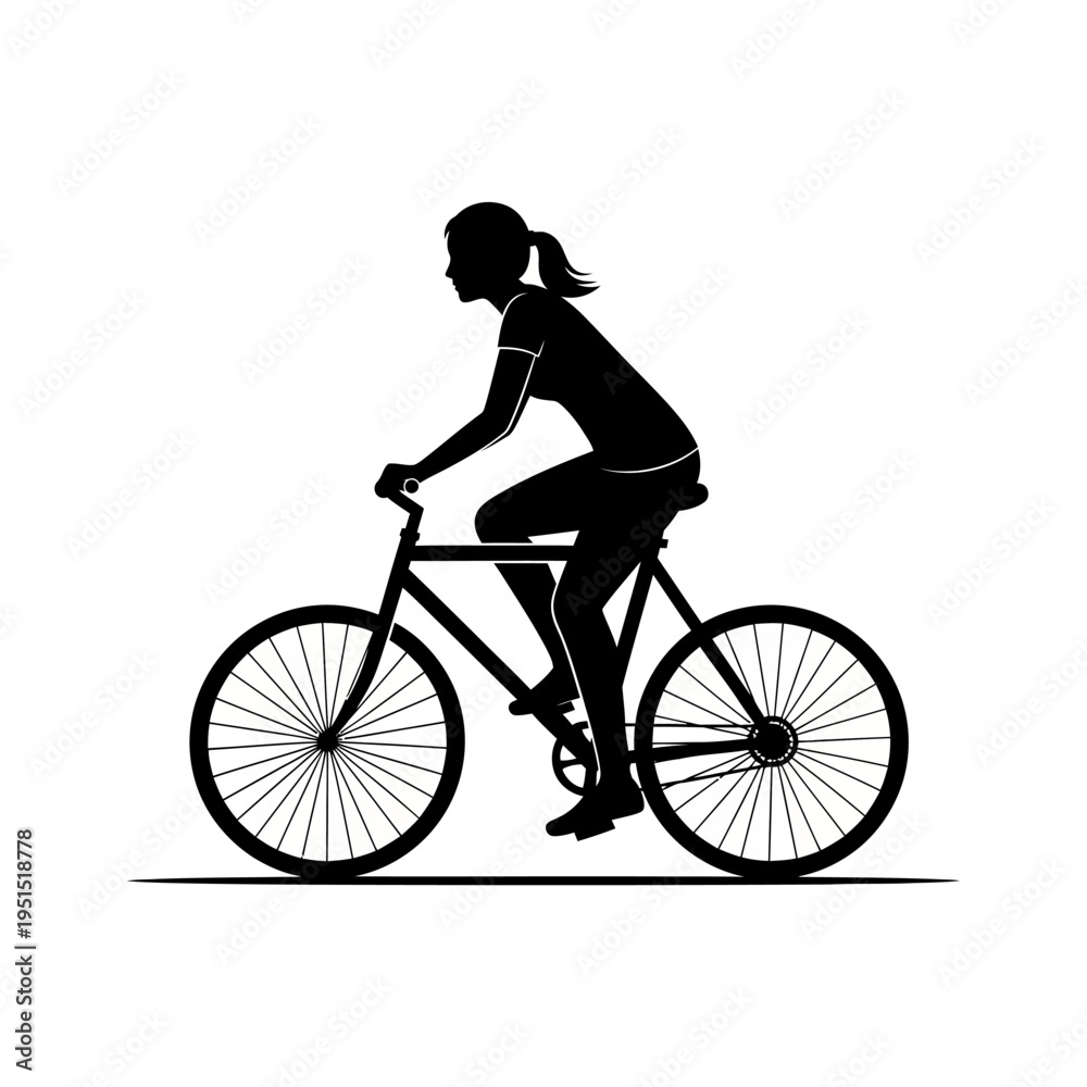 Obraz premium Woman Riding a Bicycle Silhouette Profile.