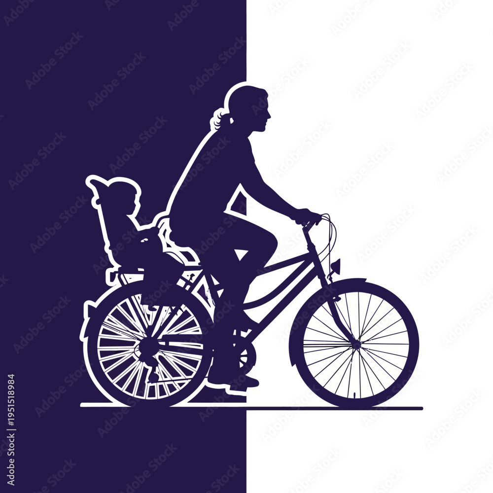 Fototapeta premium Woman Riding Bicycle with Child Seat.