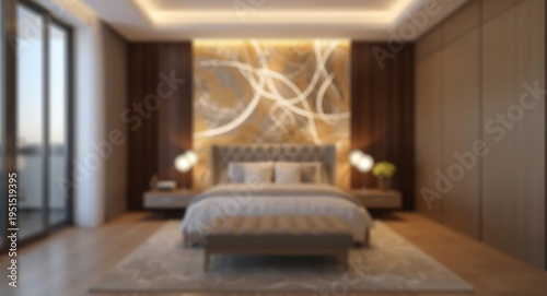 luxury bedroom interior with soft glowing abstract blur background suitable for design
