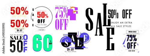 Discount labels with percentages off for sales icon vector illustration. Special offer discounts label . mega sale offer. Editable stroke.