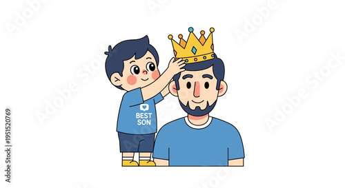 Cute son putting crown on dad best father ever illustration