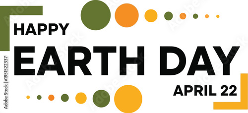 Minimalist graphic design celebrating earth day with green and orange circular dot patterns