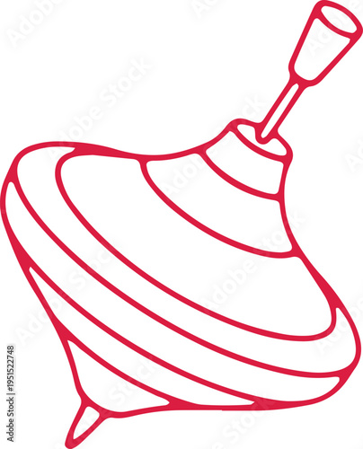 A stylized depiction of a spinning top with a handle on its axis