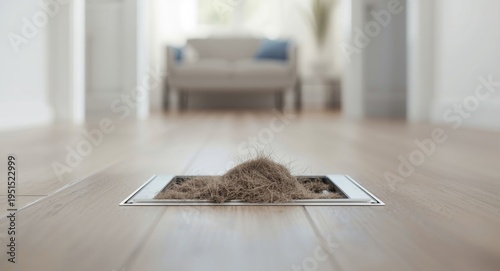 Air duct register in house with dirty dust and pet hair obstruction