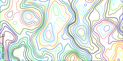 Abstract Topographic Colorful Contour Lines Background, Minimal Map Style Vector Illustration, Flowing Wavy Lines Pattern, Modern Geographic Terrain Design, Organic Fluid Shapes, Monochrome
