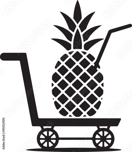 Black silhouette pineapple in shopping cart white background
