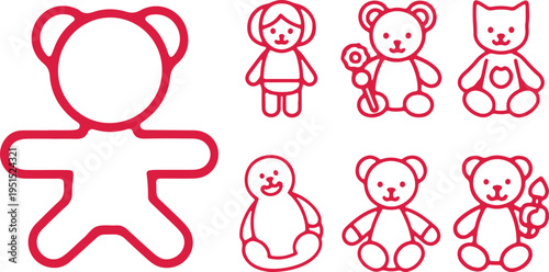 Collection of cute cartoon cutouts featuring teddy bears, a girl, and a cat