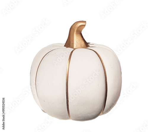 Bild auf Leinwand Elegant White Decorative Pumpkin with Gold Stem for Autumn Decor Thanksgiving St