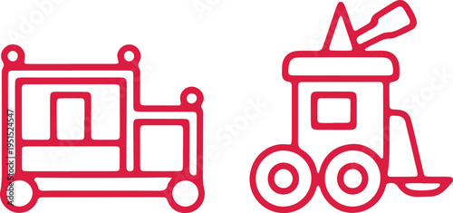 Contrasting icons of luggage and construction equipment in minimalist design