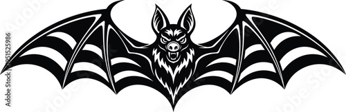 Bat wings silhouette with fierce head illustration gothic animal design black tribal style icon isolated for tattoo logo mascot and dark theme artwork