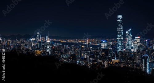 Wallpaper Mural Illuminated urban skyline featuring glowing skyscrapers and vibrant night lights Torontodigital.ca