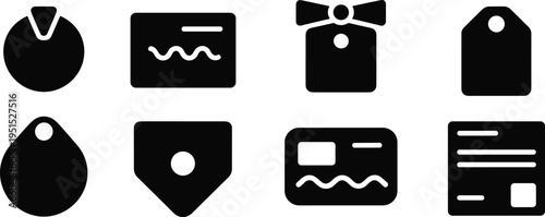 Price tag and label icons set, gift tag, sale label, product tag, retail price card vector glyph symbols