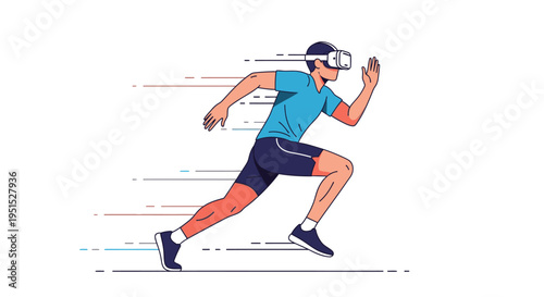 Man running with virtual reality headset, motion blur effect, futuristic sport, digital gaming, active lifestyle concept