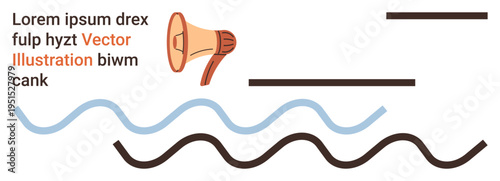 Communication, sound, broadcasting, alerts, public announcements, information sharing. A megaphone surrounded by wavy lines. Communication and broadcasting concept visually
