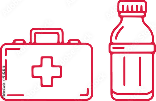 First aid kit and medication bottle icons representing health and wellness supplies