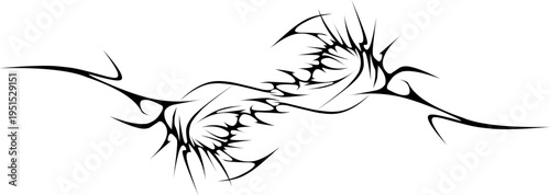 Cybercore tribal tattoo vector with sharp, thorn edges. Aggressive y2k neo tribal style, perfect for streetwear graphics and edgy branding