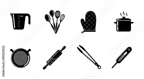 A Comprehensive Collection of Essential Kitchen Utensils and Cooking Tools Icons