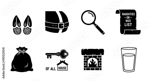 A Descriptive Collection of Black and White Christmas and Santa Claus Icons