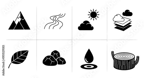 A Comprehensive Collection of Black and White Nature and Environmental Icons