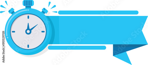 Vector art of a blue stopwatch with a banner on a for time management