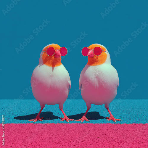 Two surreal birds with sunglasses lofi album cover art