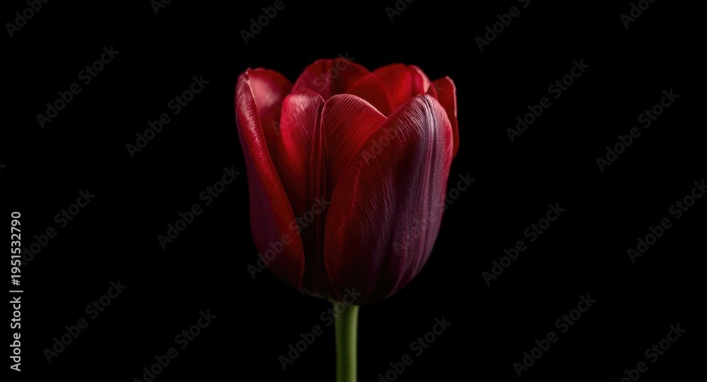 Obraz premium Queen Of The Night tulip flowering with dark red wine colors