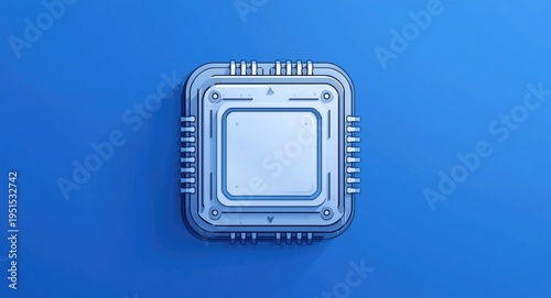 Lighthearted 2d graphic featuring a sleek CPU chip icon in a modern line art style