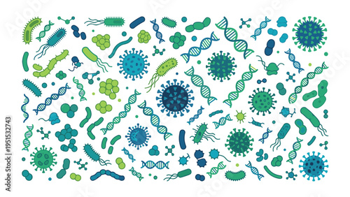 Comprehensive Set of Bacteria, Viruses, and DNA Helix Icons