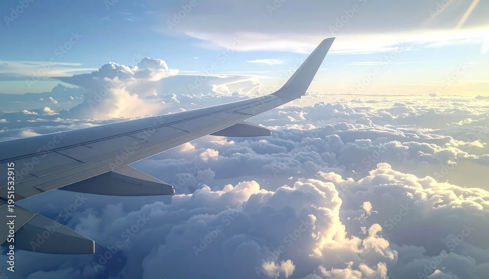 Obraz premium Airplane Wing Flying Above Clouds.