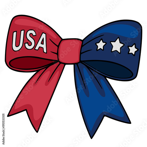 Festive USA bow vector illustration with stars and text, perfect for celebrations