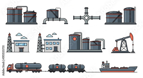 Oil and Gas Industry Infrastructure - Tanks, Pipelines, and Transportation.