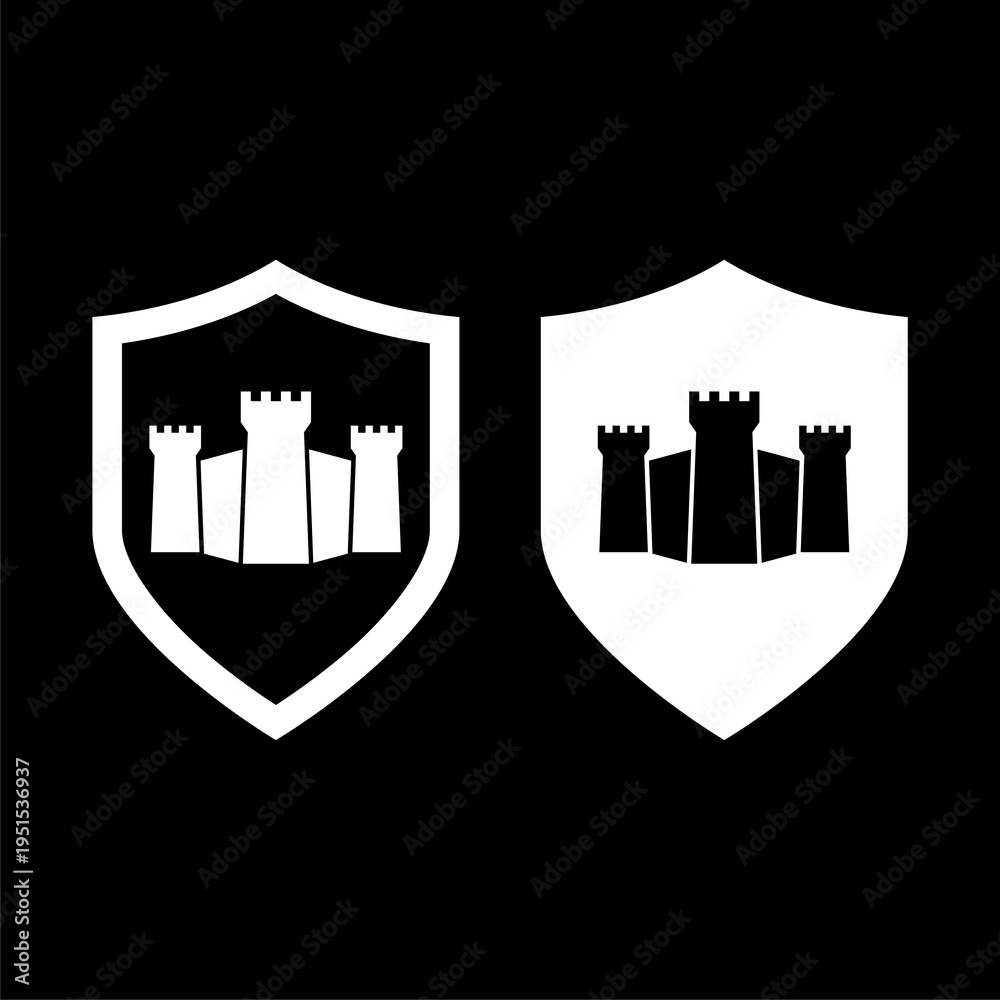 Naklejka premium Castle shield icon isolated on black background
