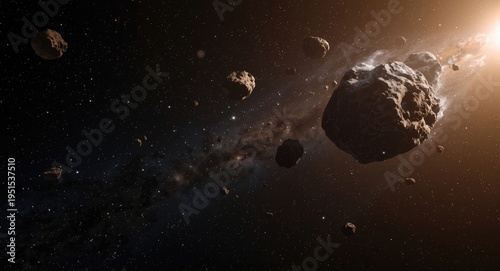 Vivid sunlit orbiting asteroid conglomeration