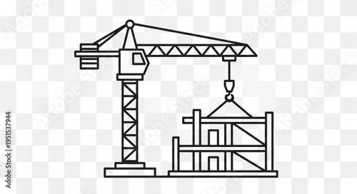 Construction crane lifting building materials, architectural engineering project.
