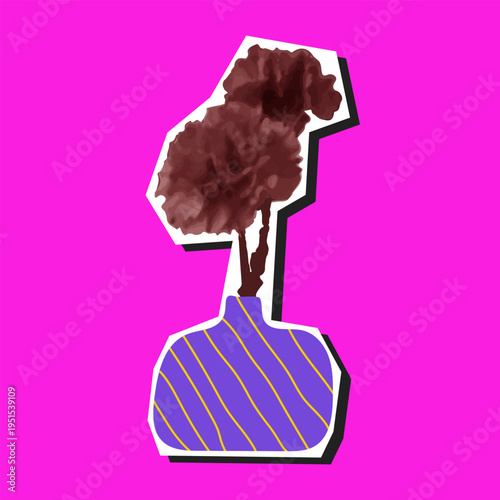 Vintage Collage with of Carnations in retro halftone design. Vector isolated illustration with Flowers in vase