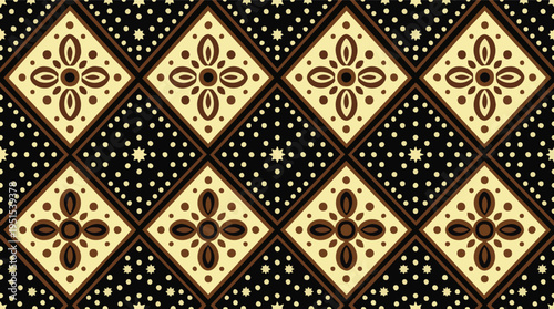 Traditional Indonesian Batik Kembang Kawung Pattern in Brown and Yellow Tones - Seamless Repeating Design